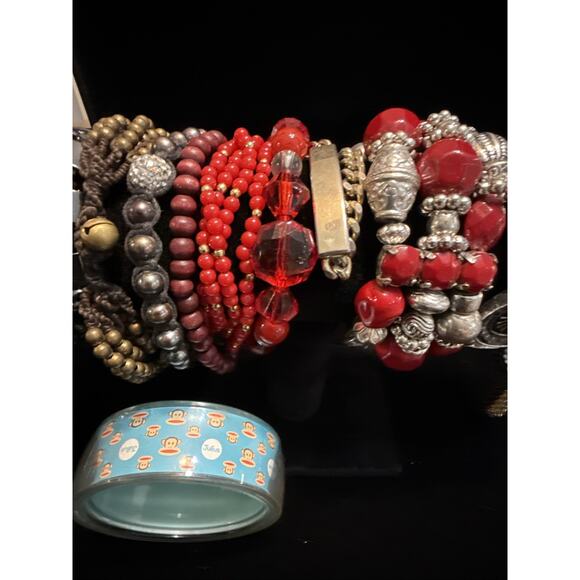 Lot of 17 Mixed Bracelets Bangles Stretch Leather Stone Wrap Wear or Resell - Picture 8 of 16